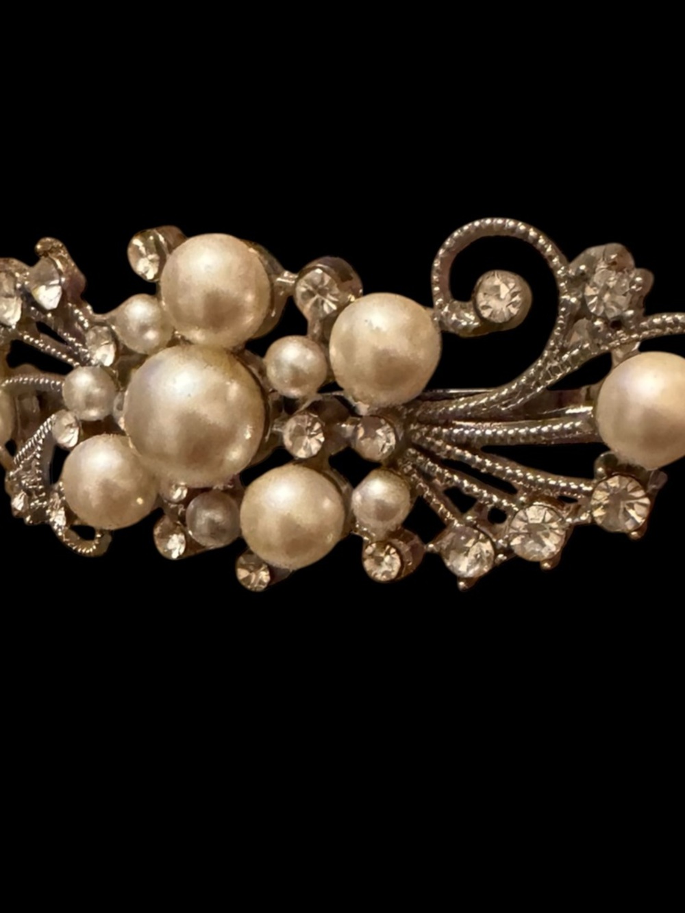 Vintage Y2K Faux Pearl & Rhinestone Bridal Hair Headband - Picture 3 of 5